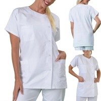 Tenues médicales unisexes sans col à manches courtes, blouses de travail pour infirmières, médecins, uniformes d'hôpital en sergé