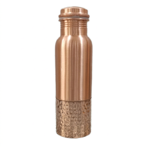 Handmade Customized Copper <b>Metal</b> Water Bottle with Lid Shiny Polished Pure Copper Hammer Designs for Camping Made in India - Product Image 1