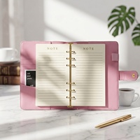 Carnet à spirales A6 personnalisé avec couverture texturée en grille, en cuir PU doux au toucher, avec anneaux, pour agenda