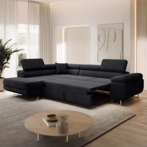 Ensemble de canapé sectionnel noir en velours côtelé Canapé d'angle <span class=keywords><strong>convertible</strong></span> à gauche Meubles élégants en tissu - Product Image 6