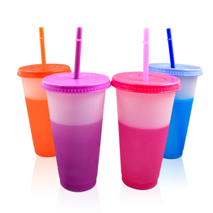 Bestseller 16oz 24oz Farbwechselnder Wiederverwendbarer PP-Kunststoff Mattierter Farbwechselbecher für Kaltgetränke mit Deckel und Strohhalm - Product Image 6