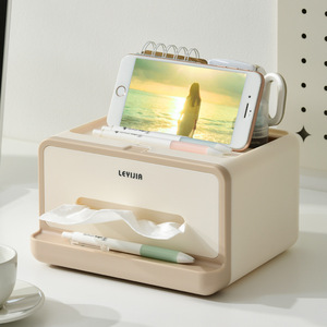 Leyijia Tissue <b>Box</b> With Organizer Black Multipurpose Desk <b>Storage</b> For Office Home Use - Product Image 2