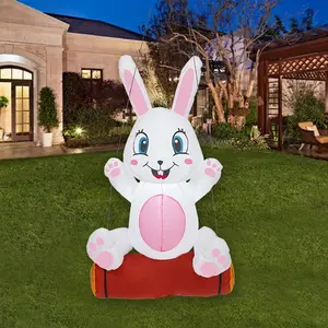 120cm Height Easter Inflatable Outdoor Decorations Bunny Easter Blow Up Yard Decorations Build-in LED for Holiday KD1916