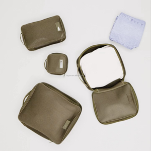 4 pièces Cubes d'emballage pliants légers de grande capacité Fermeture à glissière en polyester ANGLETERRE Poignée souple Bagage de voyage unisexe - Product Image 3