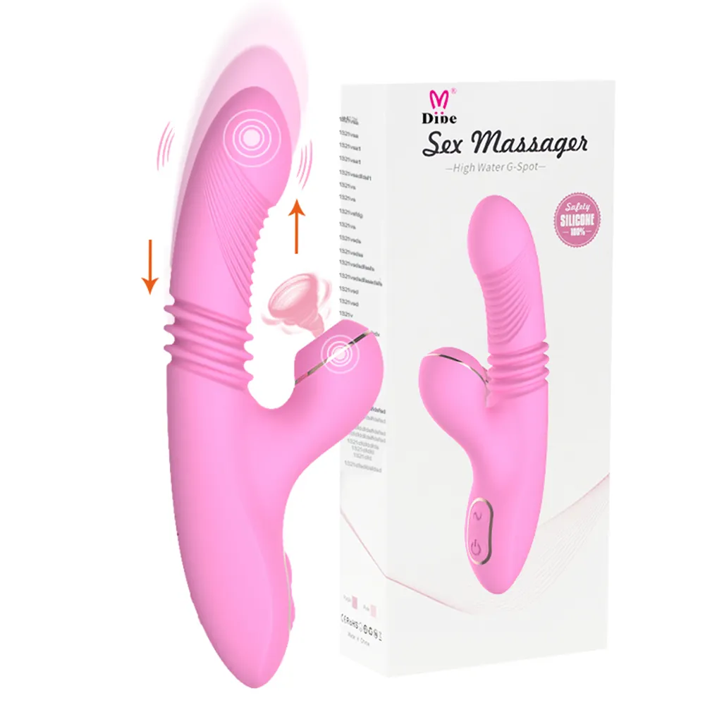 7 Speed Suck Vibration Heating Sex Toys 3 in 1 Clitoral Sucking Telescopic Thrusting Dildo G spot Rabbit Vibrator For Women