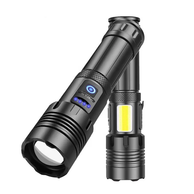 Flashlight Rechargeable Hot Sale Dual Light Source XHP70/90 Most Powerful And Brightest Rechargeable Torch Light Zooming Focusable Long Range Flashlight