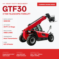 Chariot élévateur télescopique 3T GTF30 avec mât de 20 pieds, moteur diesel Cummins, 4 roues motrices, déplaceur latéral hydraulique, benne à grappin tout-terrain, attache rapide