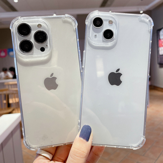 For for 11/12/13/14 Pro Max Shockproof 1.5mm Transparent Crystal Clear TPU Electroplate Bumper Case with Pure Color Design