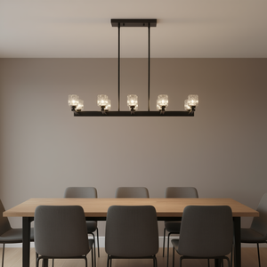 Modern Black Linear Pendant Chandelier 10-<b>Light</b> Crystal G9 Bulb For Dining Kitchen Lighting Fixture Large Size - Product Image 2