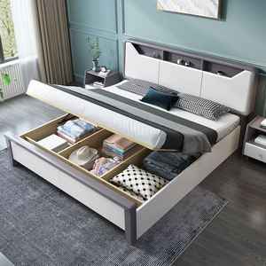 <b>White</b> Solid Wood 1.8m <b>Double</b> <b>Bed</b> Modern Minimalist Storage High Box Bedroom Furniture - Product Image 2