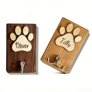 Soporte Personalizado para Correas de Mascotas, Gancho de Madera con Huella de Pata y Nombre Grabado, Organizador de Accesorios para Entrada, para Sombreros, Collares de Perro y Llaves - Product Image 1