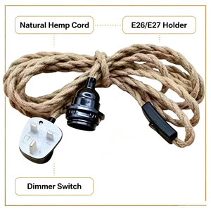 <span class=keywords><strong>Kit</strong></span> d'extension de câble pour suspension vintage en corde de chanvre torsadée, douille de <span class=keywords><strong>lampe</strong></span> E26/E27, interrupteur marche/arrêt avec variateur, prises US/EU/UK/AU - Product Image 1