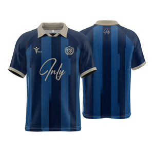 Maillot de football rétro personnalisé avec col polo côtelé OEM maillot de football à rayures en polyester à séchage rapide - Product Image 3