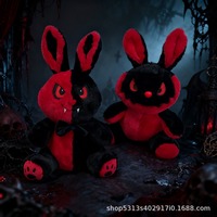 Peluche Lapin d'Halloween 36 cm, Animal en Peluche Gothique Effrayant, Poupée Mignonne et Horripilante avec Dents de Vampier Rouges et Noires, Cadeau Décoratif