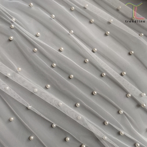 Tessuto in Pizzo 3D di Alta Qualità con Perle e <span class=keywords><strong>Tulle</strong></span> Voile, Ordinabile da 10 a 20 Metri, per Abiti da Sposa e Feste - Product Image 6