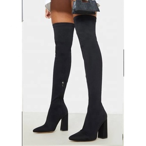 Solid Skintight Pointed Toe High Chunky Heel Women Thigh High Booties Slip-on Suede Upper Over Knee High <b>Boots</b> for Ladies - Product Image 5