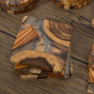 Square/Round Tea/<b>Coffee</b> Cup Mat - <b>Epoxy</b> Resin <b>Table</b> Placemat - Product Image 4