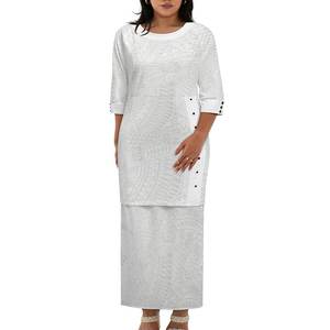 高级デザインSamoan Puletasiドロップシッピング女性2ピースセットドレスプリントホワイトポリネシア部族Puletasiドレス - Product Image 3