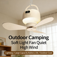 Ventilateur de camping portable d'extérieur rechargeable par USB, suspendu au plafond, avec télécommande, affichage numérique, longue autonomie de la batterie, veilleuse pour dortoirs