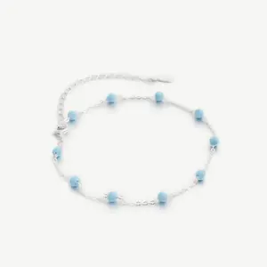 Chris April Fine jewelry blue opal shell 925 sterling silver placcato bead hand chain slave bracciale