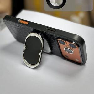 Custodia per telefono lucida effetto coccodrillo con specchio pieghevole e supporto antiurto per iPhone 15 16 17 Pro Max - Product Image 1