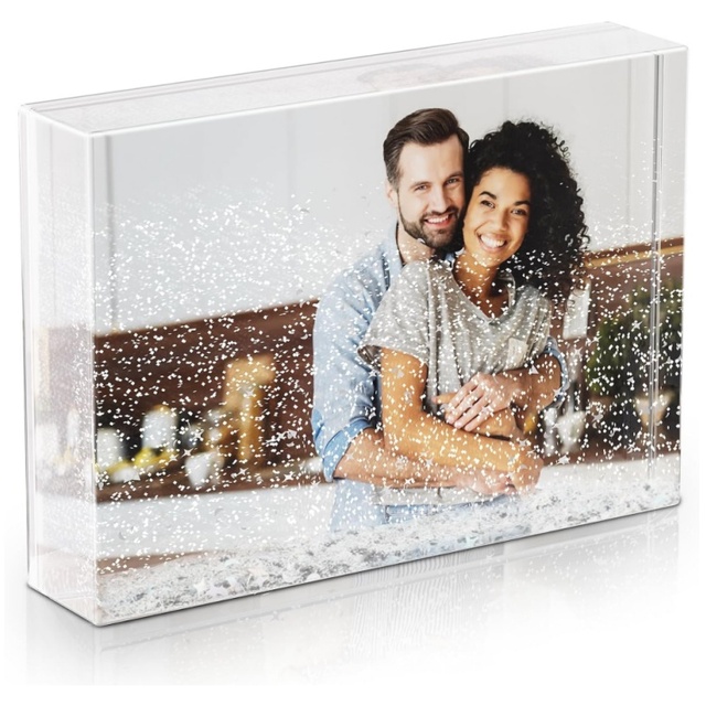 Clear Acrylic Waterproof for Rectangle Floating Photo Frame Customized Logo White Glitter Snowflakes-Liquid Shaker Display