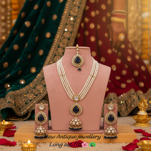 Super Quality Ethnic Traditional Pearl Long Necklace <b>Set</b> Emerald Gold Plated Jewellery Women's Wedding Engagement Anniversary - Product Image 3