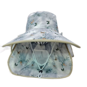 Sombrero de Verano para Mujer, Protección Solar, Ala Ancha, Protección UV, Plegable, con Estampado de Hojas de Bambú y Mariposas - Product Image 5