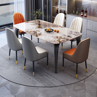 Table à manger rectangulaire moderne de luxe en marbre avec chaises, ensemble de 4, 6 ou 8 places, design de mobilier de restaurant complet en pierre frittée et métal