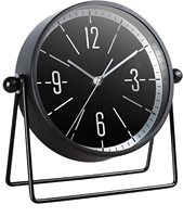 Jam Meja/Meja Kerja Analog Retro OEM Vintage Bulat Logam Senyap dengan Sudut yang Dapat Disesuaikan untuk Ruang Tamu, Kantor & Perapian (Hitam)
