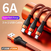 Kabel Charger USB Type C 3in1 100W, Logo Custom, Fast Charging, Nylon Braided, 5A 6A, 3ft 6ft
