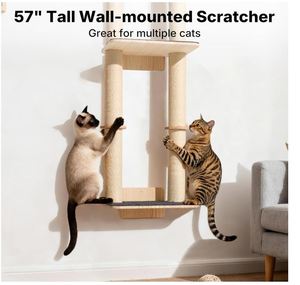Étagères murales personnalisées pour chats de 57 pouces, meubles en bois pour grimper avec deux poteaux à gratter en <span class=keywords><strong>sisal</strong></span>, perchoir moquetté, étagère flottante pour chats - Product Image 2
