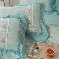 Haut poids mousse fil broderie dentelle 4PC ensemble de literie princesse reine coton lavé broderie Textile housse de couette ensemble de 4