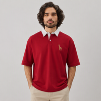 Polo en coton surdimensionné OEM à marque privée, style streetwear et sport, col contrastant, t-shirt uni rouge universitaire