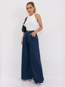 <span class=keywords><strong>Jeans</strong></span> de <span class=keywords><strong>mujer</strong></span> 2026 de cintura alta, azul oscuro, rectos, largos hasta el suelo, lavados, con botones, casuales, sencillos, de secado rápido, de verano, de mezclilla sólida, holgados, de pierna ancha - Product Image 5