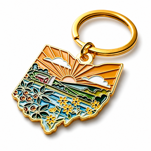 Llavero <span class=keywords><strong>de</strong></span> esmalte duro personalizado con contorno del estado <span class=keywords><strong>de</strong></span> Ohio, diseño <span class=keywords><strong>de</strong></span> paisaje al amanecer con ojo <span class=keywords><strong>de</strong></span> león en metal dorado, adorno para llavero y decoración <span class=keywords><strong>de</strong></span> bolso, venta al por mayor - Product Image 1