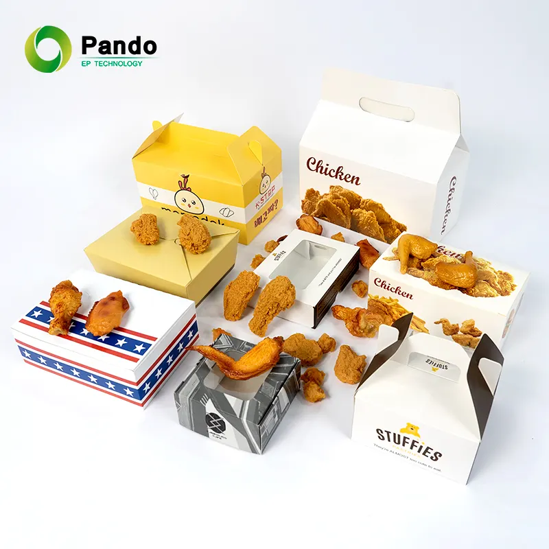 Scatola di pollo fritto in carta personalizzata per uso alimentare da asporto scatola di imballaggio per alimenti per pollo fritto francese