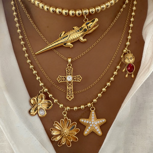 Fashion Layered Necklace With Starfish And <b>Cross</b> Pendant Zinc Alloy Women's Jewelry 316 Stainless Steel <b>Chain</b> Multi Layer Design - Product Image 1