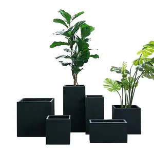 Большой цементный Стекловолоконный ручной квадратный уличный ящик для растений с черной краской для украшения сада