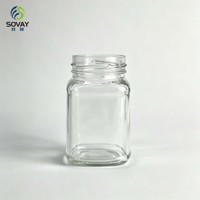 Pot en verre carré de 200 ml avec col fileté, récipient en verre transparent vide pour confiture maison, pesto et aliments fermentés