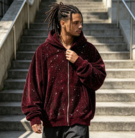 Blouson court oversize en velours épais avec fermeture éclair intégrale, motif léopard gaufré et strass dégradés, style streetwear, personnalisable OEM