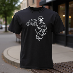 T-shirt Fakie's Pizza Skelly nera unisex per adulti taglia media con design grafico - Product Image 3