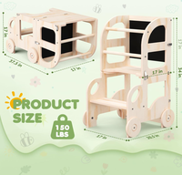 Tabouret de cuisine pour tout-petits en forme de voiture, tour d'apprentissage avec tableau noir, tabouret de cuisine en bois, chaise et table pliables