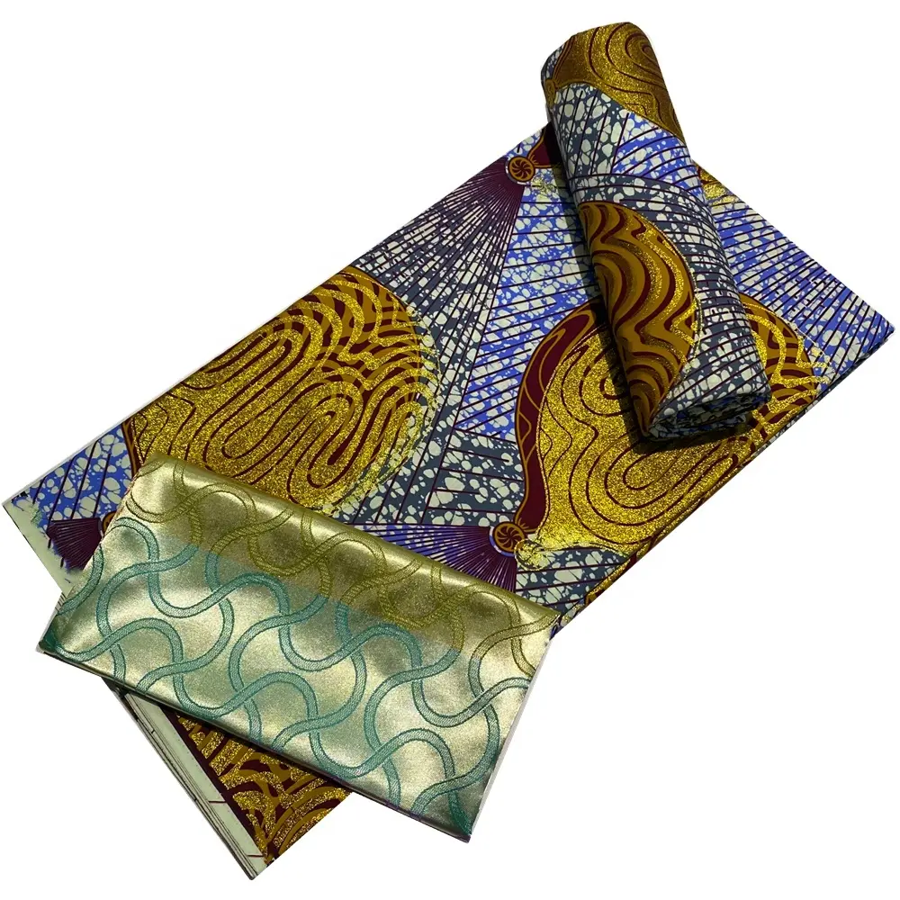 Melhor Qualidade Africano tanga Grand super tecido cera Tecido Têxtil Africano Nigéria Batik Design Dourado para vestidos