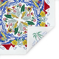 Écharpe carrée en coton et soie à motif tropical personnalisé, bords finis à la machine, impression recto, pour la vie quotidienne