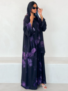 Abaya musulmane élégante LEDUO pour l'Aïd et le Ramadan, imprimé floral luxueux, en mousseline respirante, modeste - Product Image 2