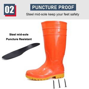 Bottes de sécurité de travail en PVC à paillettes, antidérapantes, imperméables, résistantes à l'huile, aux acides et aux alcalis, avec embout en acier et protection anti-perforation, pour hommes, orange - Product Image 4