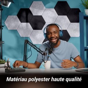 Panel Decorativo de Pared con 12 Adhesivos, 30x26x1cm, Paneles 3D de Alta Densidad, Espuma Acústica Hexagonal, Aislamiento Acústico para Estudio/Escritorio/Dormitorio - Product Image 6