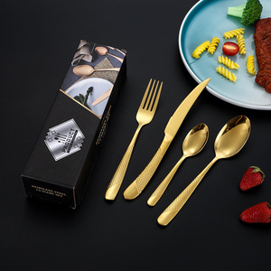 Stainless Steel Cutlery Set Gold Plated Diamond Pattern Western Tableware Steak Knife Fork Spoon <b>Gift</b> <b>Box</b> - Product Image 1