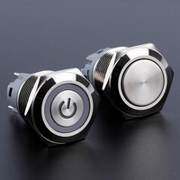 16mm Super Mini Métal Étanche Anti-Vandale Momentané Bouton Poussoir Coque Argent 1/2 "Montage 12V-24V avec 4 Broches